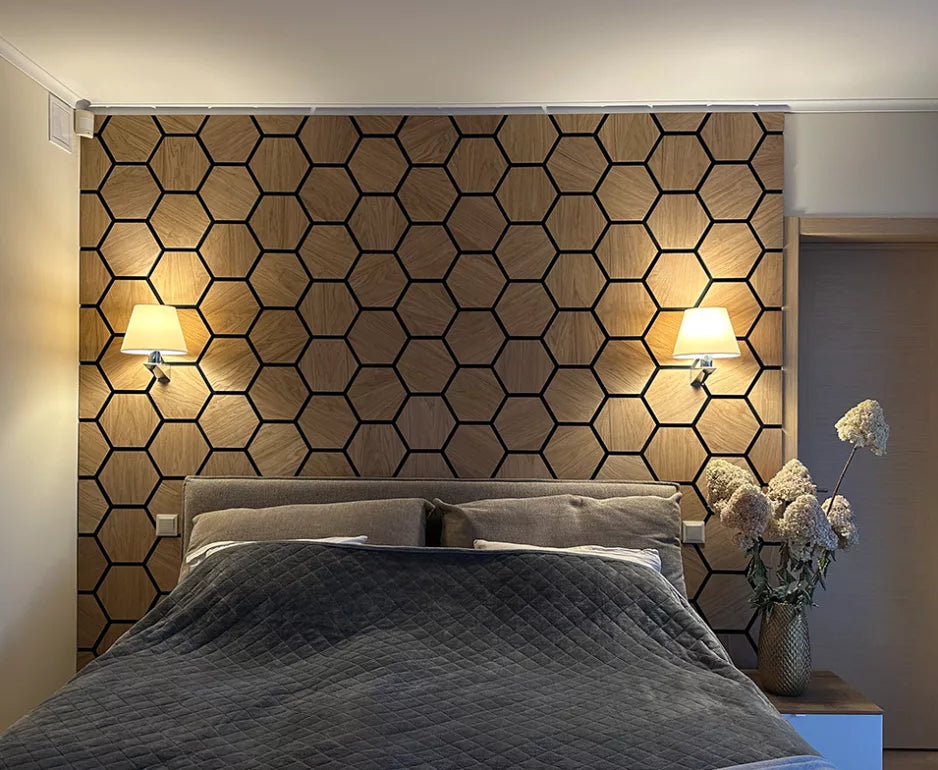 HEXAGON Akustični leseni paneli 76x62 cm - Hrast, 2 kosa